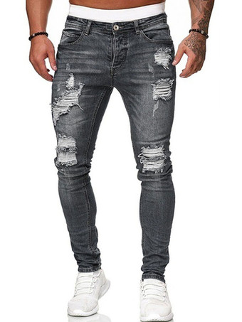 グレイMen  's Jeans Jeans For Men Chic Distressed Antique Design Skinny Deep Blue Blue