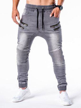 GrisPantalones vaqueros azules delgados del diseño antiguo desgastados elegantes de los pantalones vaqueros de los hombres