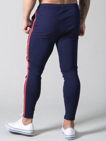 Pantalones para hombre Pantalón de chándal de corte cónico con bloques de color informal Pantalón de chándal azul marino oscuro