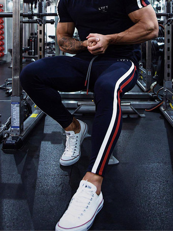Pantalones para hombre Pantalón de chándal de corte cónico con bloques de color informal Pantalón de chándal azul marino oscuro