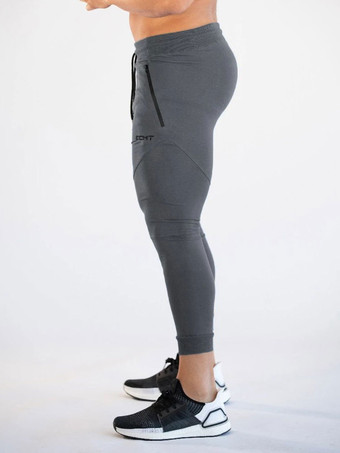 男性用パンツカジュアルワードプリントテーパードフィットスウェットパンツグレーパンツ