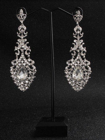 Bridal Earrings For Women Rhinestone Pierced Sliver Wedding Jewelry