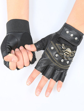 メンズグローブシックスカルポリエステルブラックグローブ