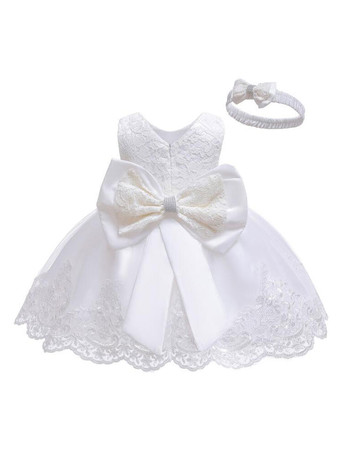 Blanc Robe baptême robe cérémonie fille décoré de noeud