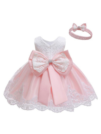 Pale RoseRobe baptême robe cérémonie fille décoré de noeud