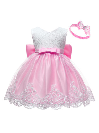 Robe baptême robe cérémonie fille décoré de noeud