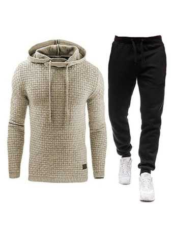 Color almendra claroConjunto de 2 piezas de ropa deportiva para hombre  manga larga  con capucha  gris claro  ropa deportiva  conjunto