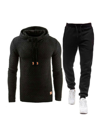 negro Conjunto de 2 piezas de ropa deportiva para hombre  manga larga  con capucha  gris claro  ropa deportiva  conjunto