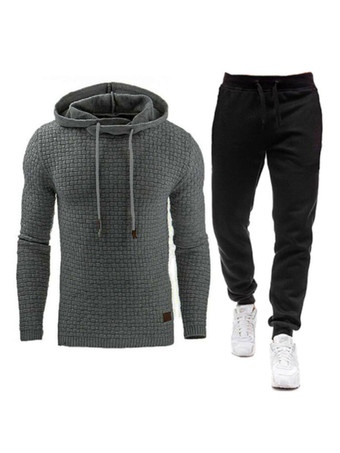 gris oscuro Conjunto de 2 piezas de ropa deportiva para hombre  manga larga  con capucha  gris claro  ropa deportiva  conjunto