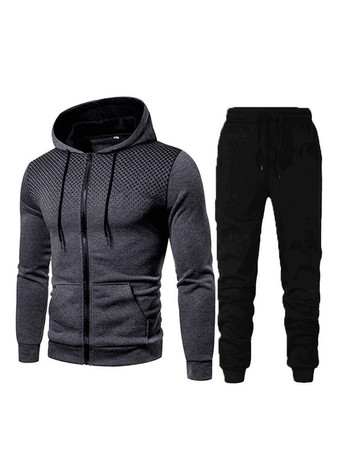 Deep GrayMen Activewear 2-Piece Set Printed Long Sleeves Hooded White Activewear Outfit