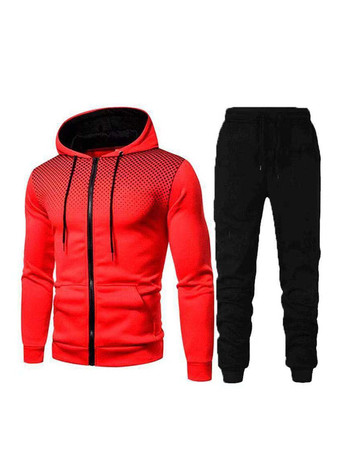 Red Men Activewear 2-Piece Set Printed Long Sleeves Hooded White Activewear Outfit