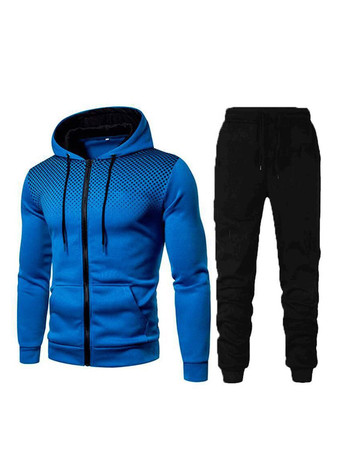 Blue Men Activewear 2-Piece Set Printed Long Sleeves Hooded White Activewear Outfit