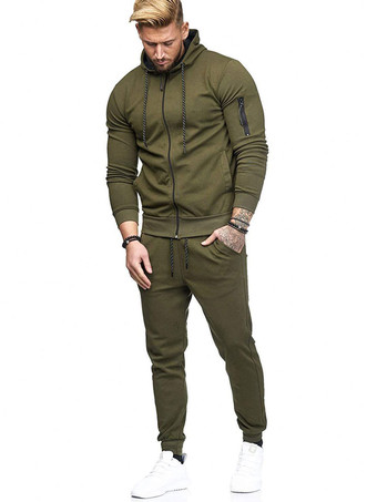 vert forêt foncéEnsemble 2 pièces de vêtements de sport pour hommes à manches longues et à capuche  tenue de sport gris foncé