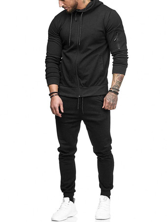 noir Ensemble 2 pièces de vêtements de sport pour hommes à manches longues et à capuche  tenue de sport gris foncé
