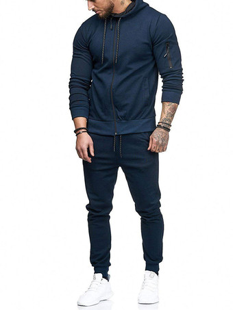 Bleu MarineEnsemble 2 pièces de vêtements de sport pour hommes à manches longues et à capuche  tenue de sport gris foncé