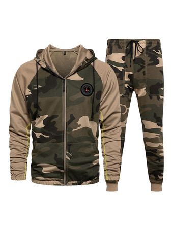 caqui Conjunto de 2 piezas de ropa deportiva para hombre  manga larga de camuflaje  con capucha  traje deportivo gris