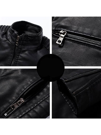 Chaqueta de piel sintética para hombre con cremallera informal cortavientos chaqueta de motociclista abrigo de motociclista