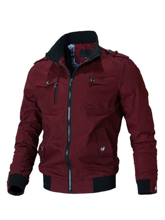 ワインレッド 男性ジャケットカジュアルブラックポートレートネックロングスリーブファッショナブルな冬コート