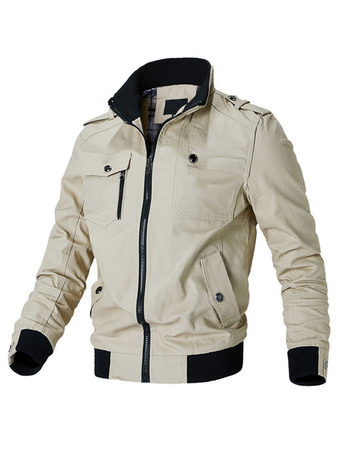 カーキ 男性ジャケットカジュアルブラックポートレートネックロングスリーブファッショナブルな冬コート