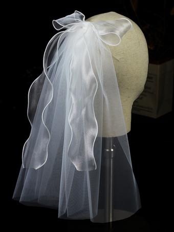 milanoo.com Ivory Wedding Veils One-Tier Lace Tulle Finished Edge Waterfall Bridal Veil