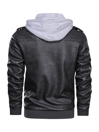 メンズ モーターサイクル レザージャケット ジップアップ フード付きレザージャケット