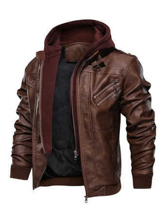 メンズ モーターサイクル レザージャケット ジップアップ フード付きレザージャケット