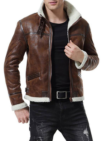 Men's Faux Leather Jacket Moto Biker Bomber Suede Stand Collar Coat