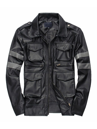 メンズ フェイクレザージャケット スタンドカラー ウィンドブレーカー モーターサイクル バイカー アウター ジャケット