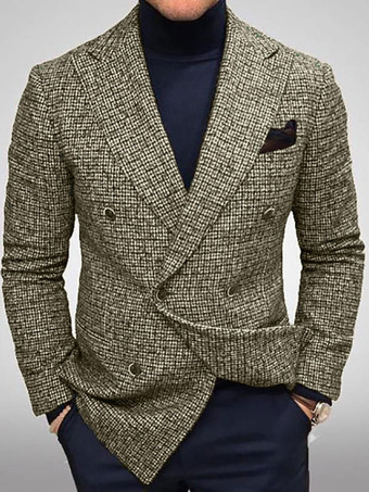 Grün Blazer & Jacken Männer Casual Suits Plaid Business Casual Coffee Brown Grau Qualität Männer Freizeitanzüge