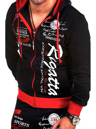 Hombres ActiveWear Palabras de 2 piezas Imprimir mangas largas con capucha azul