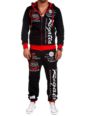 rojo Hombres ActiveWear Palabras de 2 piezas Imprimir mangas largas con capucha azul