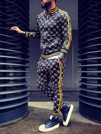 YellowMen's Activewear 2-Piece Printed Long Sleeves Black