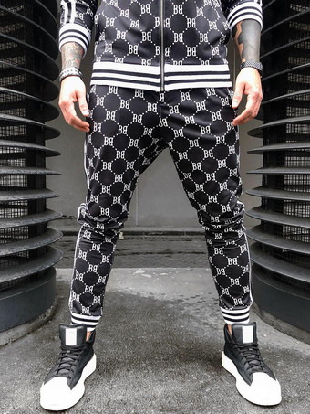 Men's Activewear 2-Piece Printed Long Sleeves Black