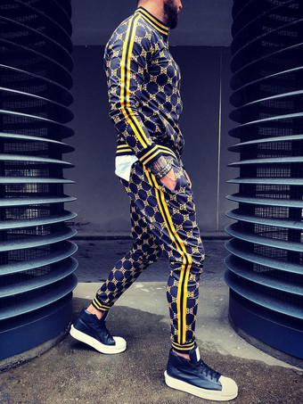 Men's Activewear 2-Piece Printed Long Sleeves Black