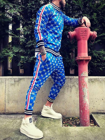 Blue Men's Activewear 2-Piece Printed Long Sleeves Black