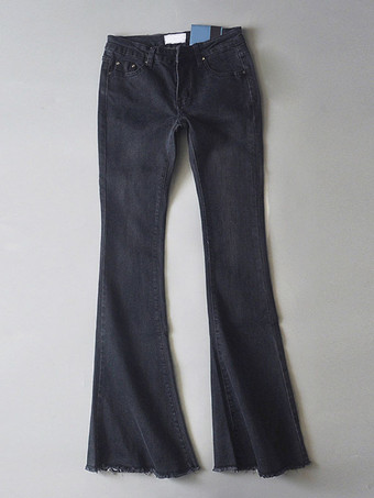 ダークグレー 女性用ジーンズ ファッション ベルボトム ジッパーフライ ボタンフライ ブルー デニムパンツ