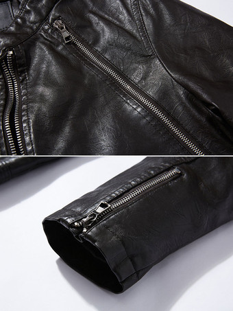 メンズ フェイクレザージャケット ジッパーアップ ウィンドブレーカー スタンドカラー アウター