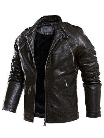 メンズ フェイクレザージャケット ジッパーアップ ウィンドブレーカー スタンドカラー アウター