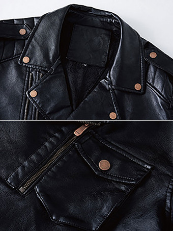 Men's Faux Leather Jackets Stylish Windbreaker Notch Lapel Coats