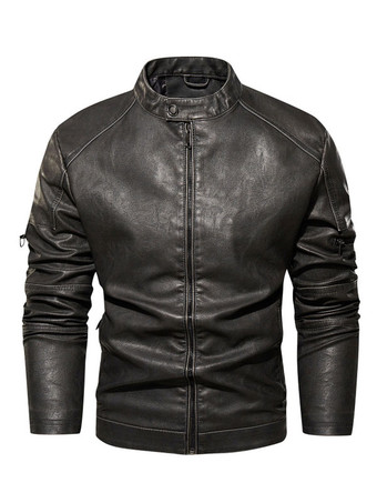 トープメンズ フェイクレザージャケット ジッパー 無地 モトジャケット
