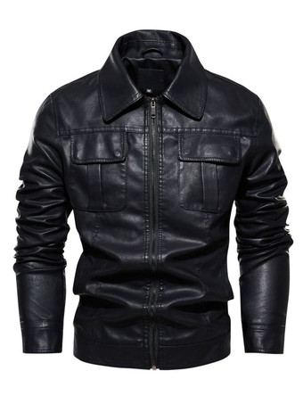 Nero Giacche in finta pelle da uomo giacche vintage da moto con cerniera e tasche