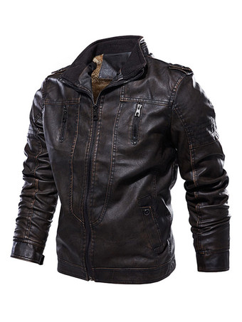 Leather Jacket for Men Zipper Windbreaker Long Sleeve Moto Jacket
