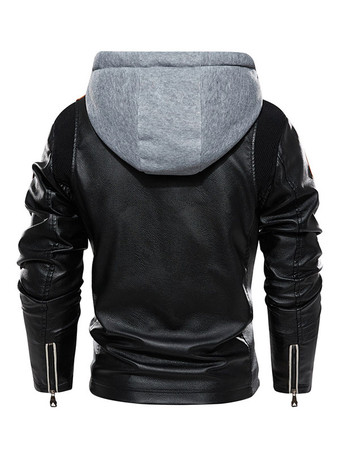 メンズレザージャケット フード付き 快適 ジッパー カラーブロック モトボンバージャケット