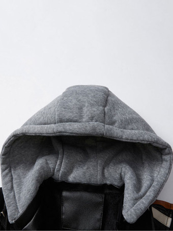 メンズレザージャケット フード付き 快適 ジッパー カラーブロック モトボンバージャケット