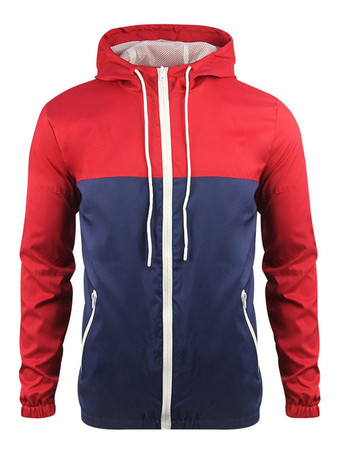 レッド メンズジャケットフード付きジッパーポリエステルファッショナブルなブラックジャケット