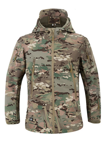 カーキ メンズジャケットフード付きジッパーポリエステルファッショナブルなブラックジャケット