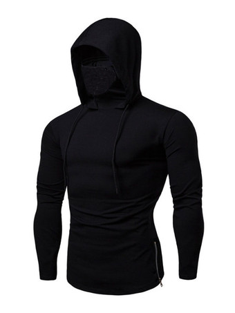 negro Sudaderas con capucha para hombre  sudadera gris de poliéster de manga larga con capucha