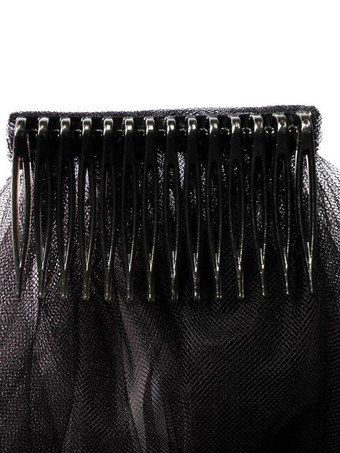 ブラックウェディングベールプリーツクレープクラシックロングブライダルベール