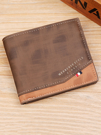 男性ウォレットブラウンナイロンレタープリントPUレザー財布
