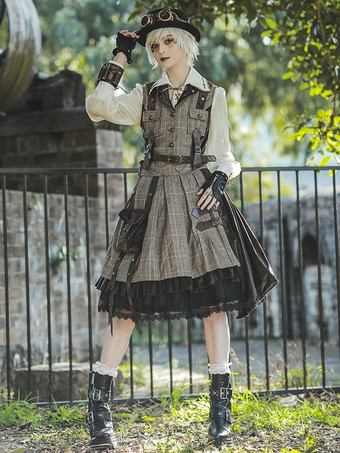 Steampunk Lolita Cardigan Ouji Style Cotton Blend Velour Metal Details Brown Lovely Lolita Overcoat